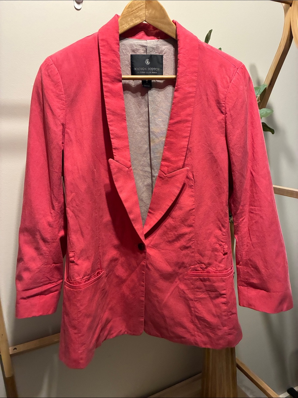 Scotch & Soda 100% Cotton Coral Pink Single-Button Blazer